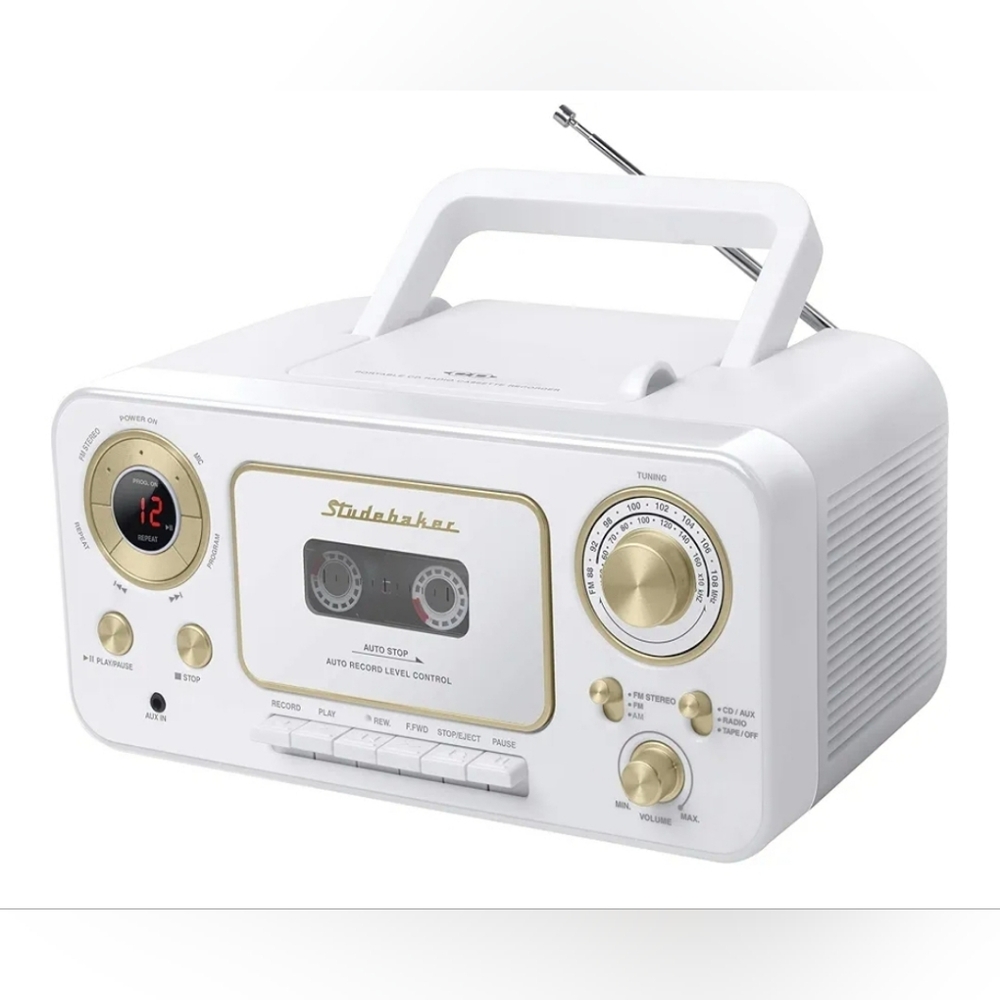 White and Gold Retro Portable Cassette Player